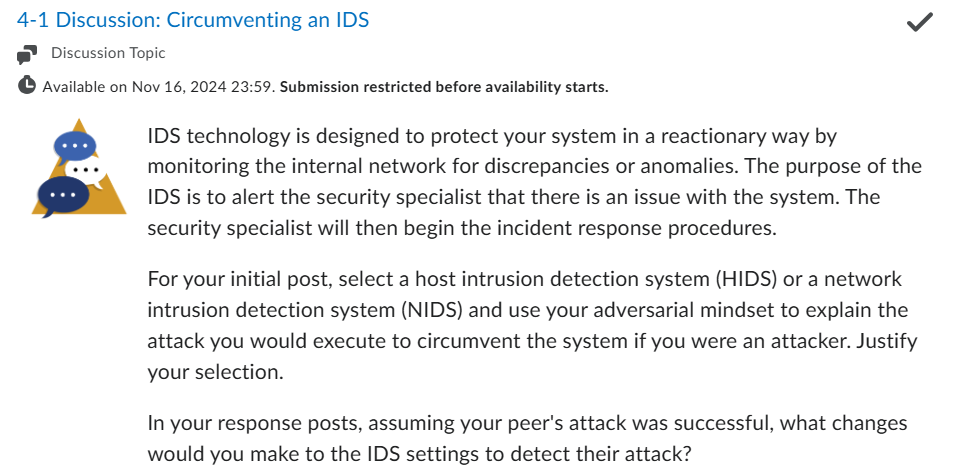 CYB 310 4-1 Discussion: Circumventing an IDS