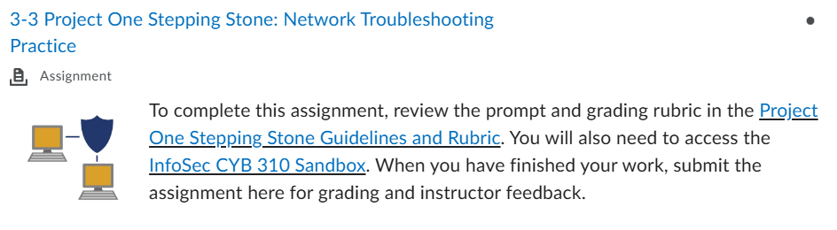 CYB 310 | 3-3 Project One Stepping Stone : Network Troubleshooting Practice