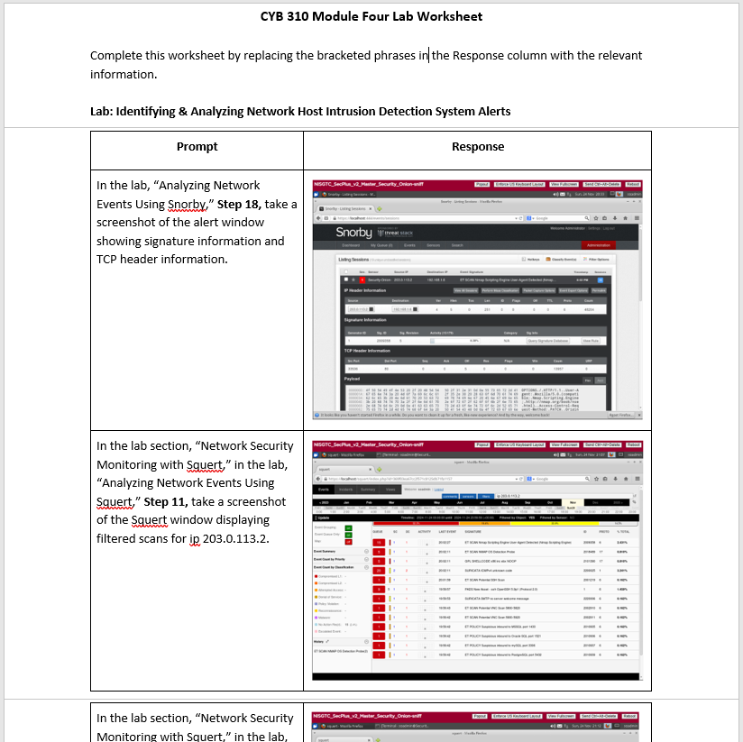 Answer to : CYB 310 : Module Four Lab Worksheet Guidelines