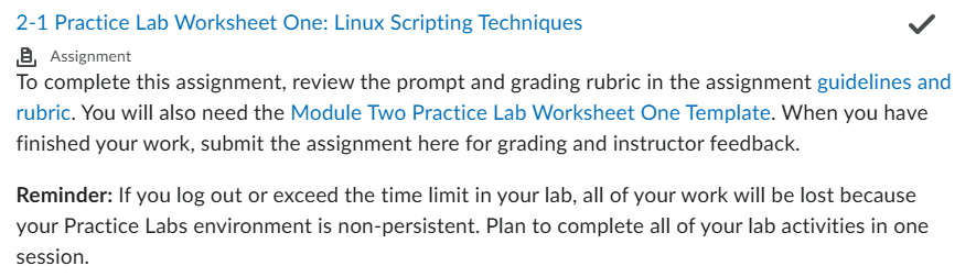 CYB 300: 2-1 Practice Lab Worksheet One: Linux Scripting Techniques