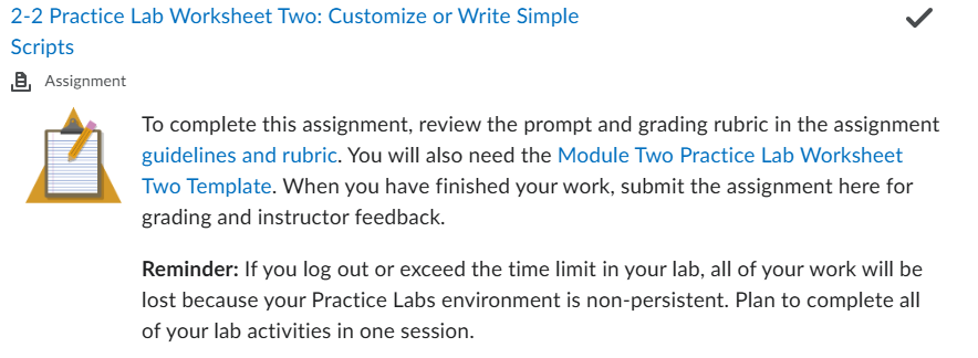 CYB 300 : 2-2 Practice Lab Worksheet Two: Customize or Write Simple Scripts