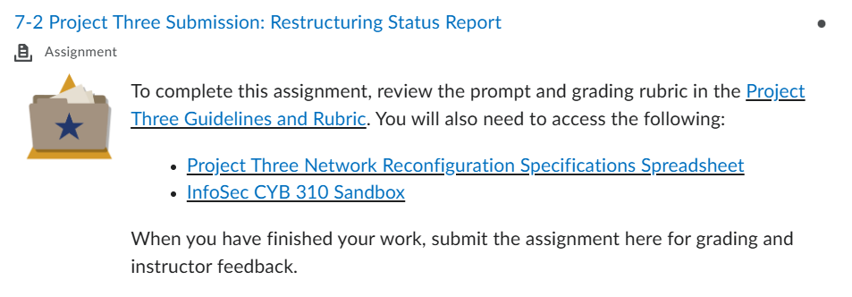 CYB 310: 7-2 Project Three Submission: Restructuring Status Report