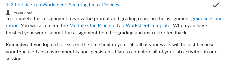 CYB 300:  1-2 Practice Lab Worksheet: Securing Linux Devices