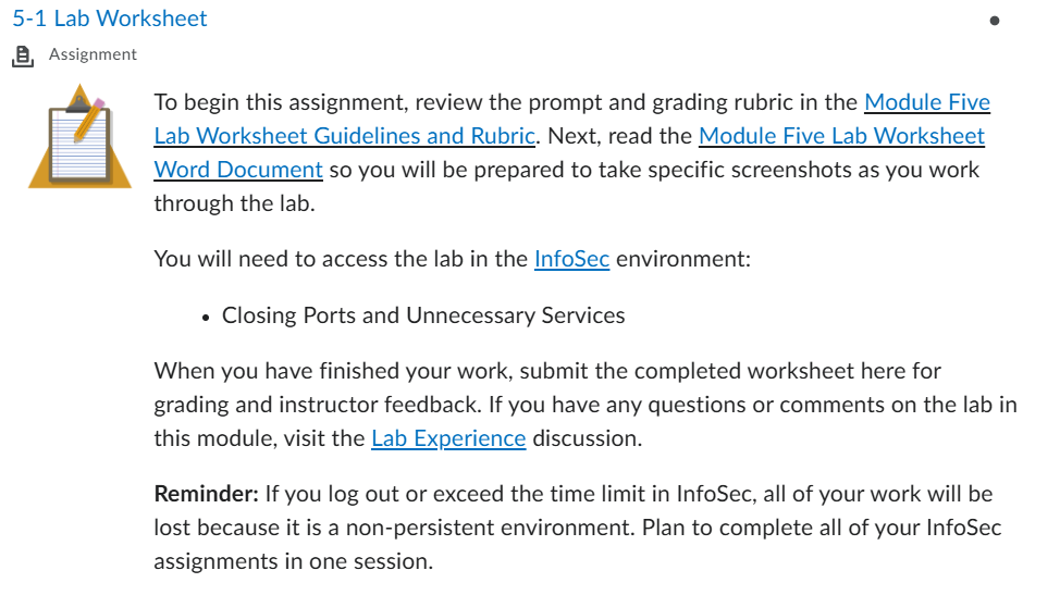 CYB 310 : 5-1 Module Five Lab Worksheet Guidelines