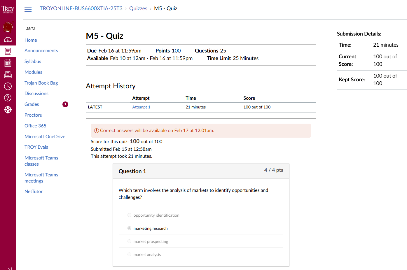 BUS6600: M5 - Quiz | Score for this quiz: 100 out of 100 | Submitted Feb 15 at 12:58am