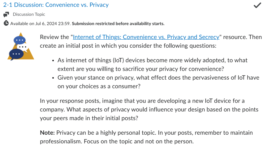 CYB 260: 2-1 Discussion: Convenience vs. Privacy