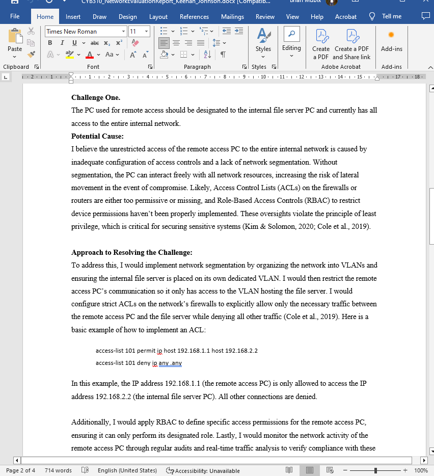 Answer: CYB 310 : 6-1 Project One Submission: Network Evaluation Report 