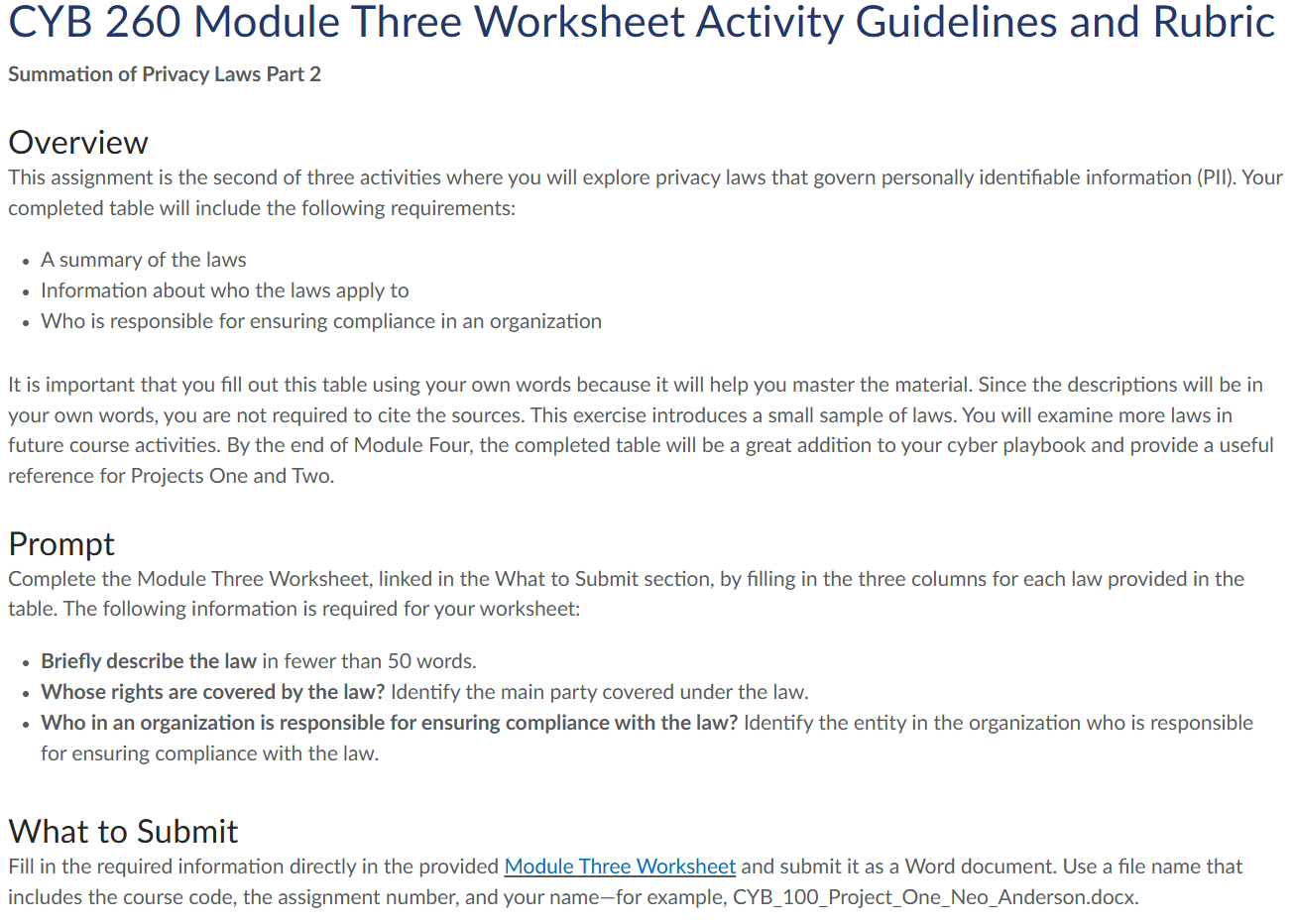 3-2 Worksheet Activity: Summation of Privacy Laws Part 2