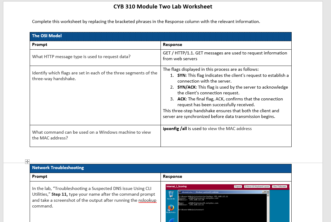 Answer To: CYB 310: 2-2 Lab Worksheet: Module Two Lab Worksheet.